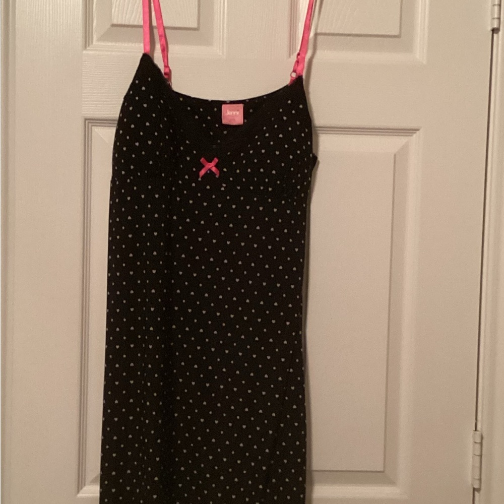 Intimate wear by Jenni.  Black with white hearts.  Cups sawn into garment.